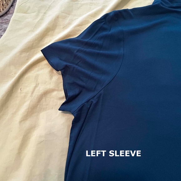 TOP, MOCK NECK, SCARABE (Blue), SIZE 3X, SHORT SLEEVES, STRETCH FABRIC, MICHEL - Picture 6 of 9